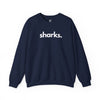 Sharks unisex crewneck sweatshirt in navy — minimalist ocean-lover sweatshirt supporting no-kill animal rescues