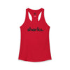 Sharks women's racerback tank in red — minimalist ocean-lover tank top supporting no-kill animal rescues