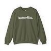 Butterflies unisex crewneck sweatshirt in olive green — minimalist wildlife sweatshirt supporting no-kill animal rescues