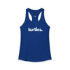 Turtles women's racerback tank in royal blue — minimalist ocean-lover tank top supporting no-kill animal rescues