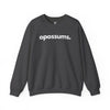 Opossums unisex crewneck sweatshirt in dark heather gray — minimalist wildlife sweatshirt supporting no-kill animal rescues