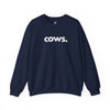 Cows unisex crewneck sweatshirt in navy — minimalist farm-animal sweatshirt supporting no-kill animal rescues