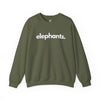 Elephants unisex crewneck sweatshirt in olive green — minimalist wildlife sweatshirt supporting no-kill animal rescues