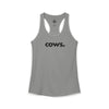Cows women's racerback tank in heather gray — minimalist farm-animal tank top supporting no-kill animal rescues