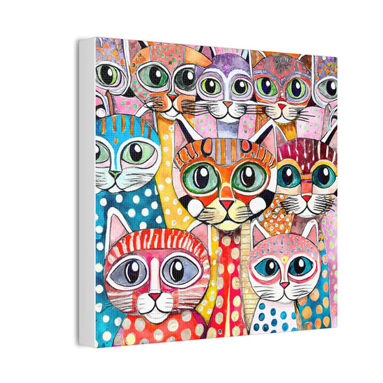 Cat Crowd I Abstract Stretched Canvas Square