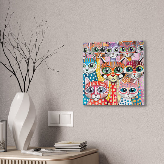 Cat Crowd I Abstract Stretched Canvas Square