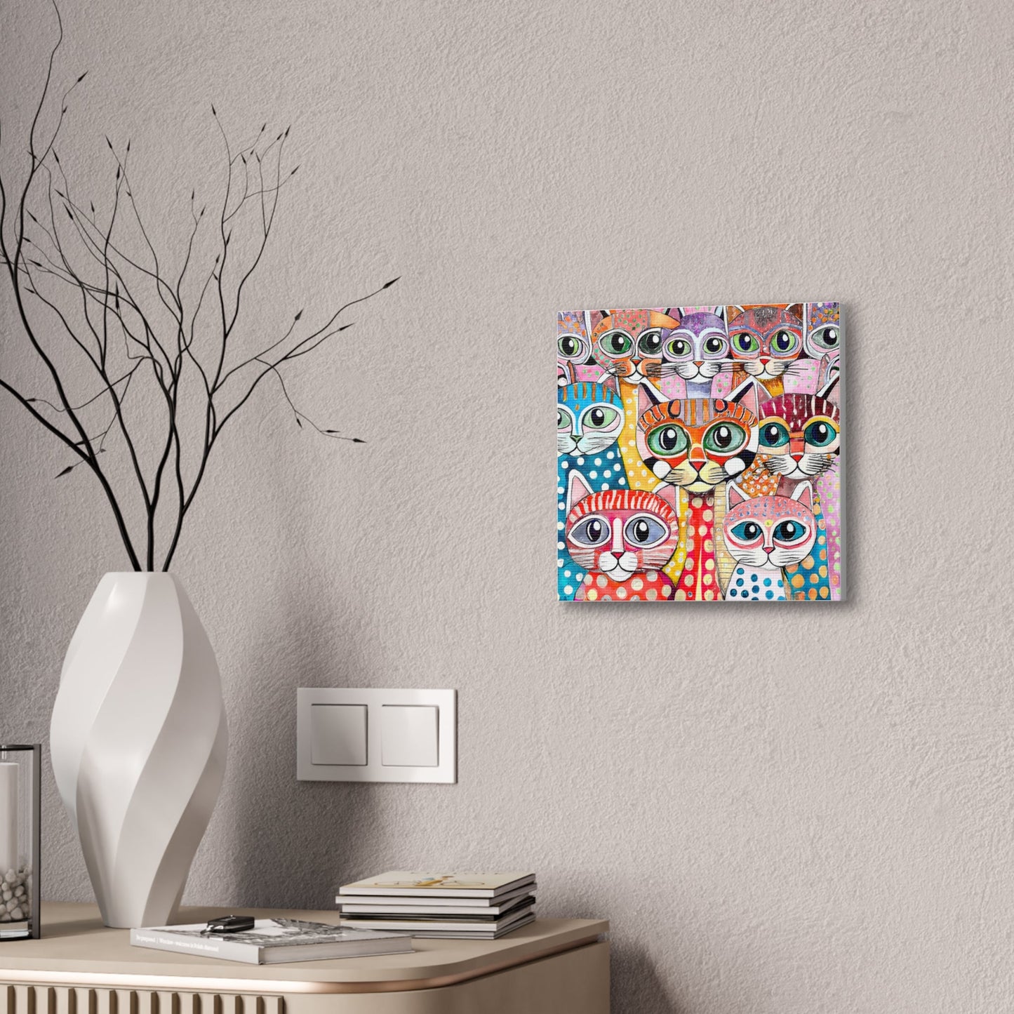 Cat Crowd I Abstract Stretched Canvas Square
