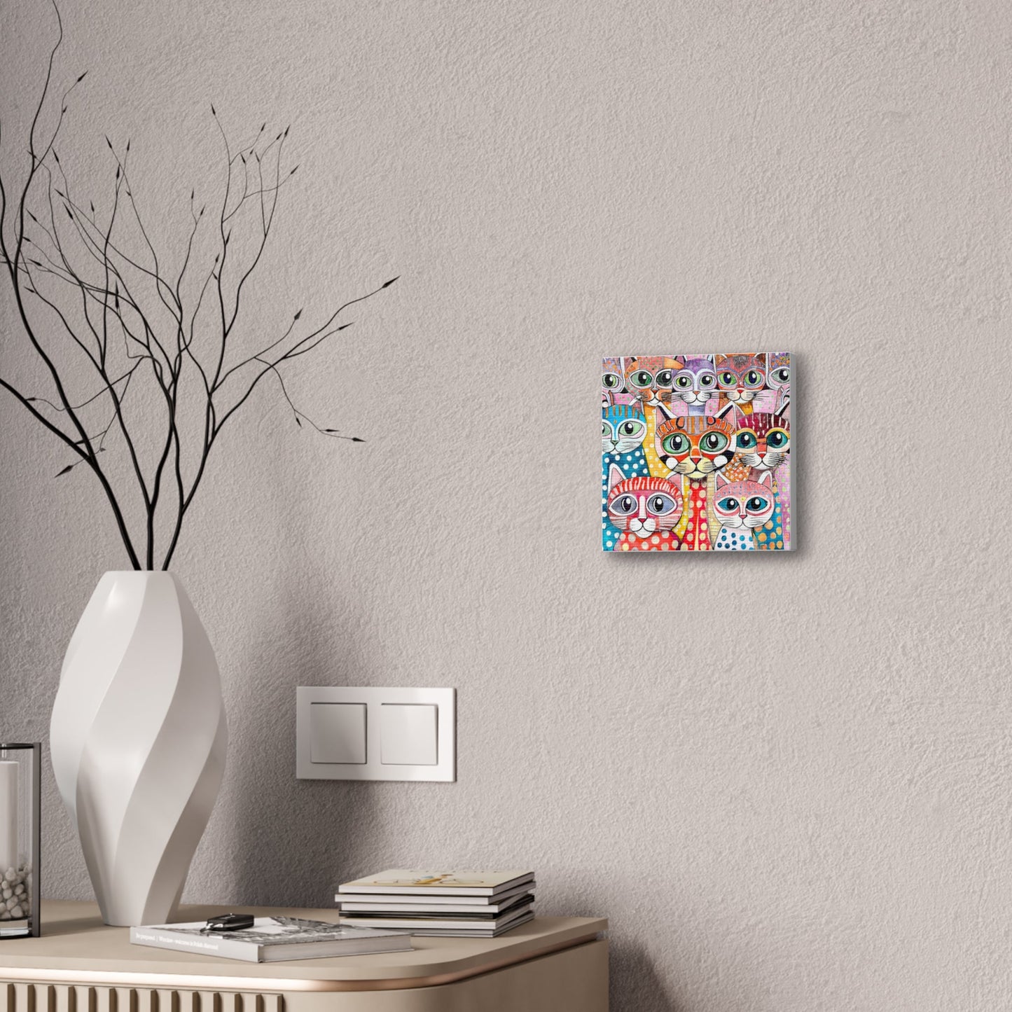 Cat Crowd I Abstract Stretched Canvas Square