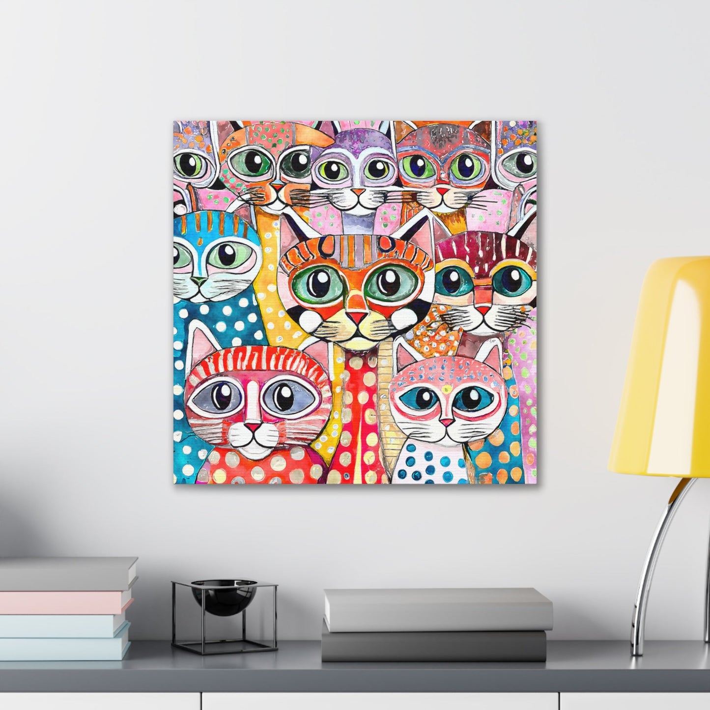 Cat Crowd I Abstract Stretched Canvas Square