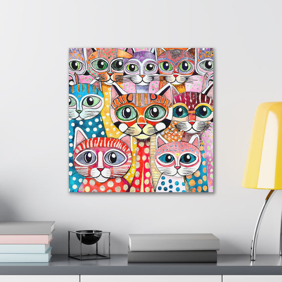 Cat Crowd I Abstract Stretched Canvas Square