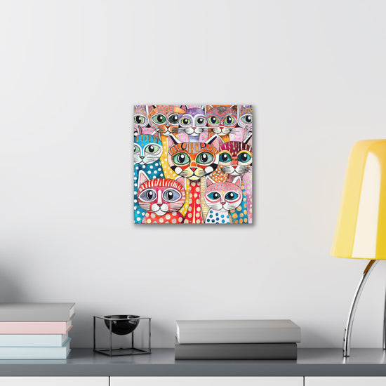 Cat Crowd I Abstract Stretched Canvas Square