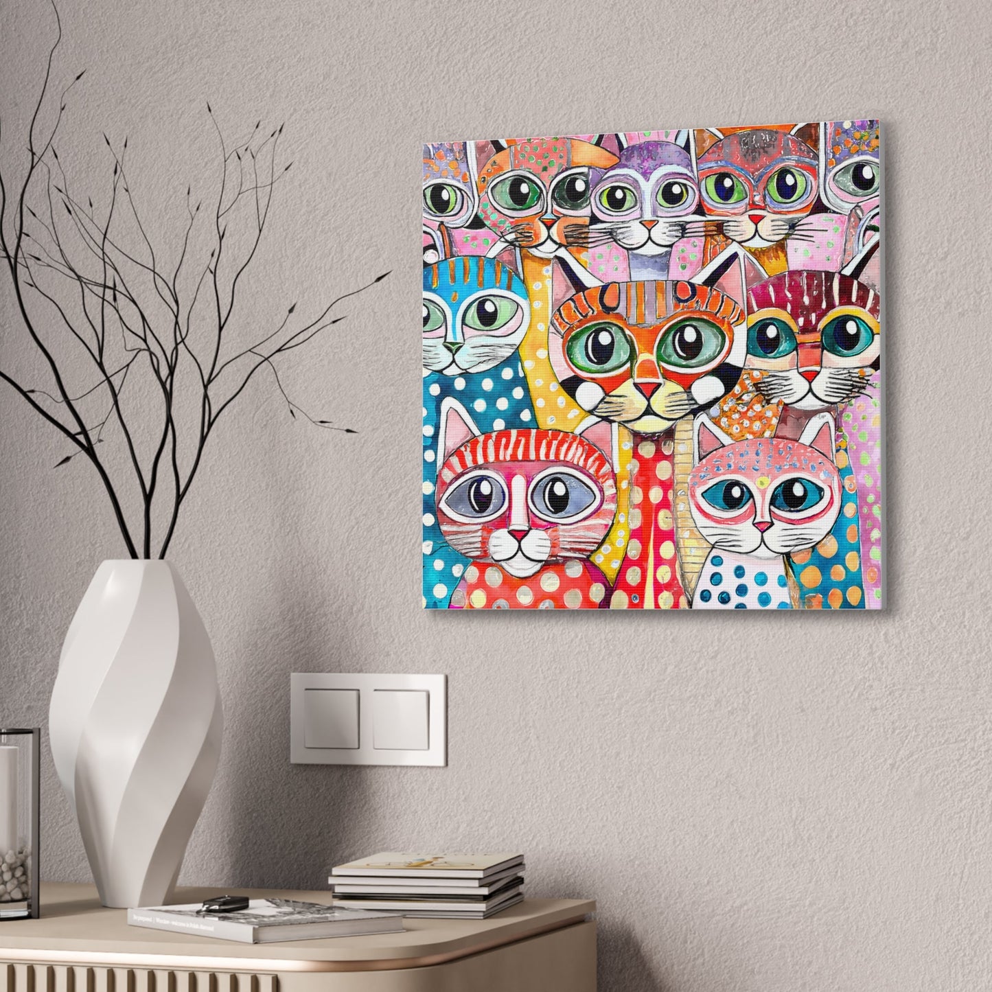 Cat Crowd I Abstract Stretched Canvas Square