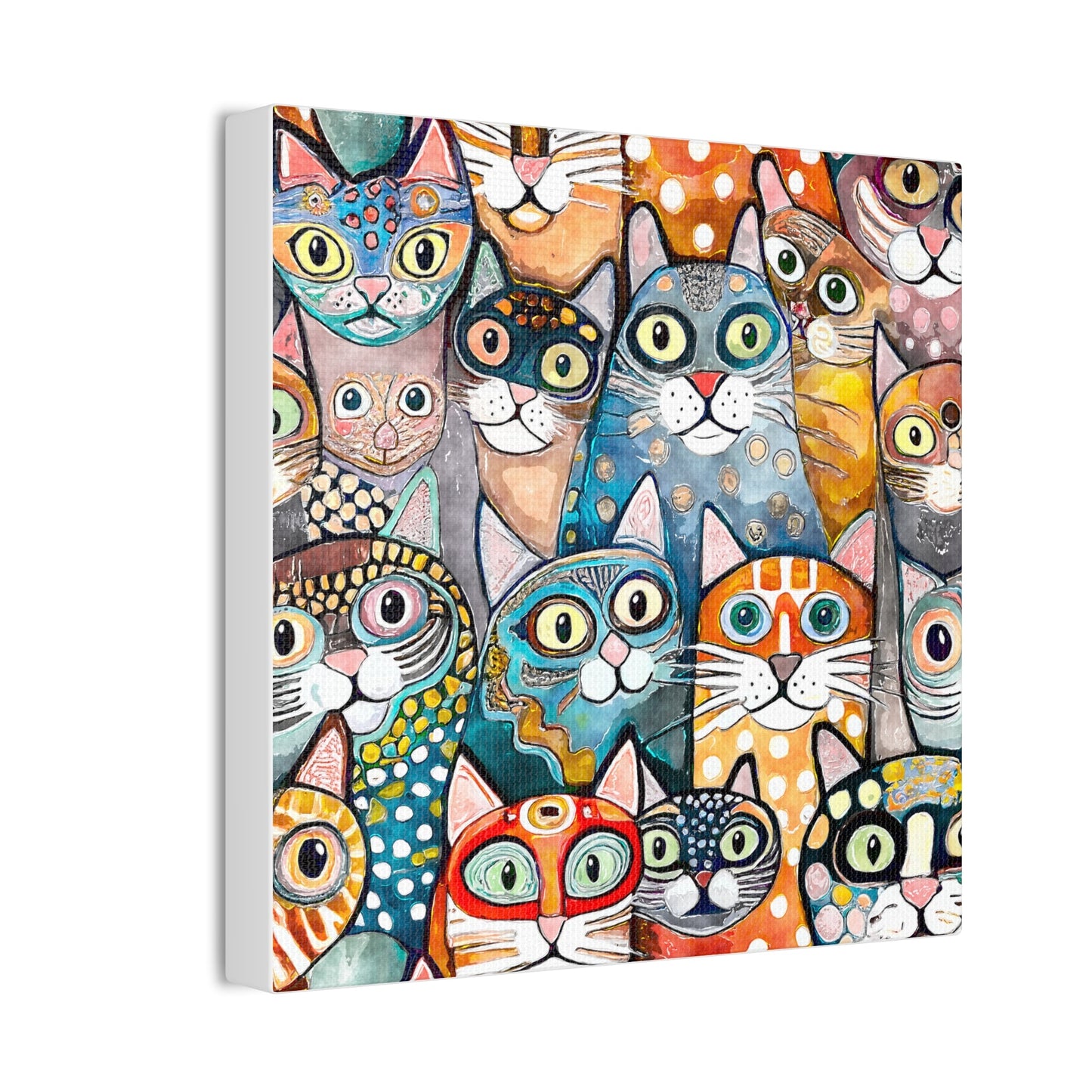 Cat Crowd II Abstract Stretched Canvas Square