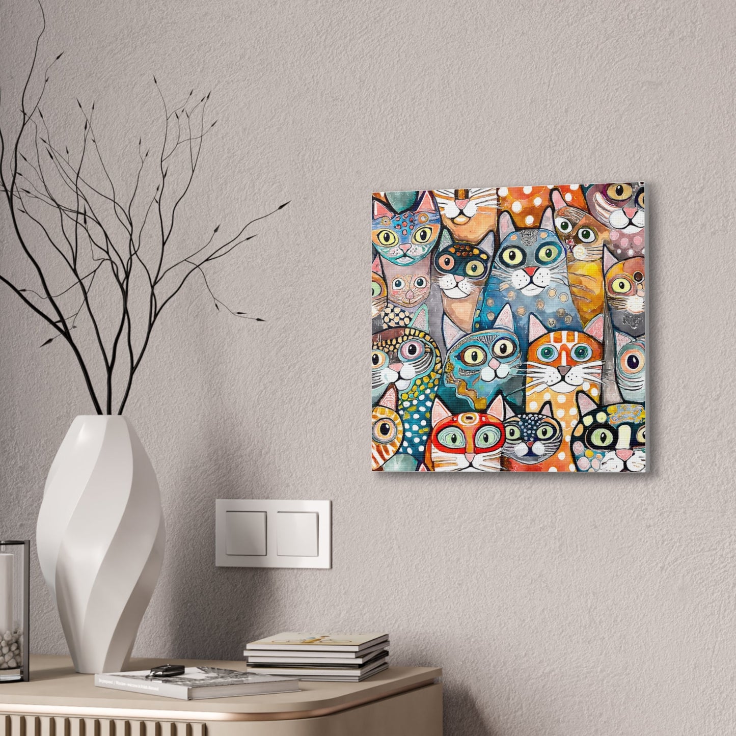 Cat Crowd II Abstract Stretched Canvas Square