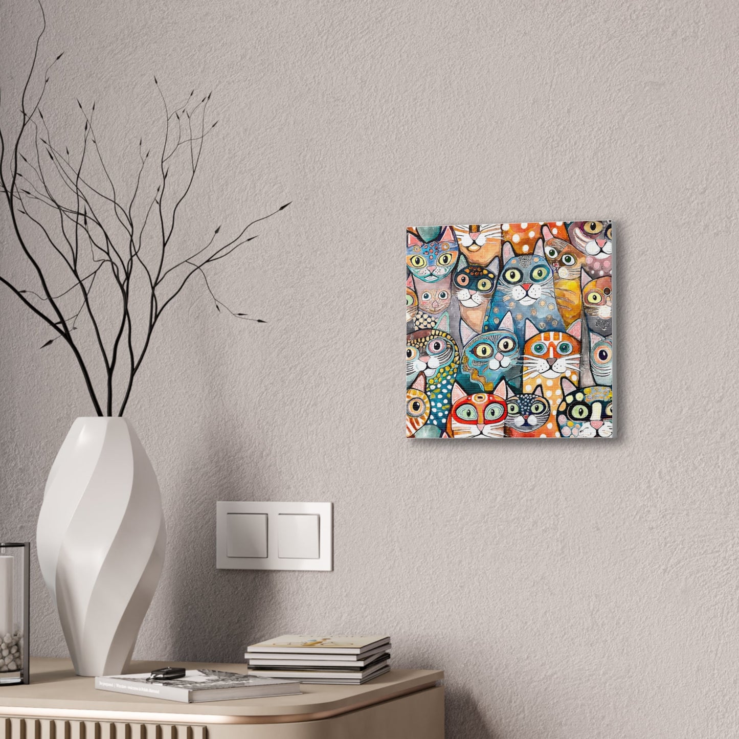 Cat Crowd II Abstract Stretched Canvas Square