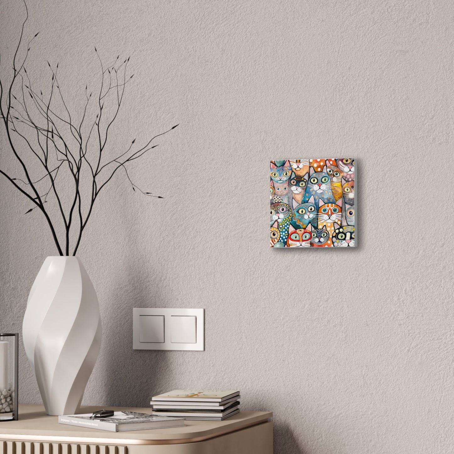 Cat Crowd II Abstract Stretched Canvas Square