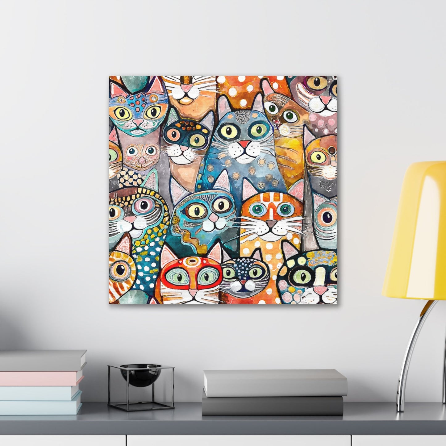 Cat Crowd II Abstract Stretched Canvas Square