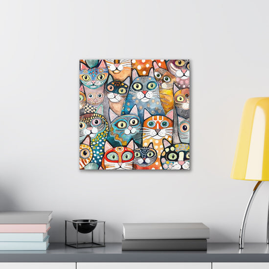 Cat Crowd II Abstract Stretched Canvas Square