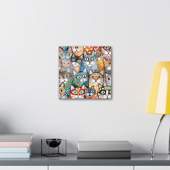 Cat Crowd II Abstract Stretched Canvas Square