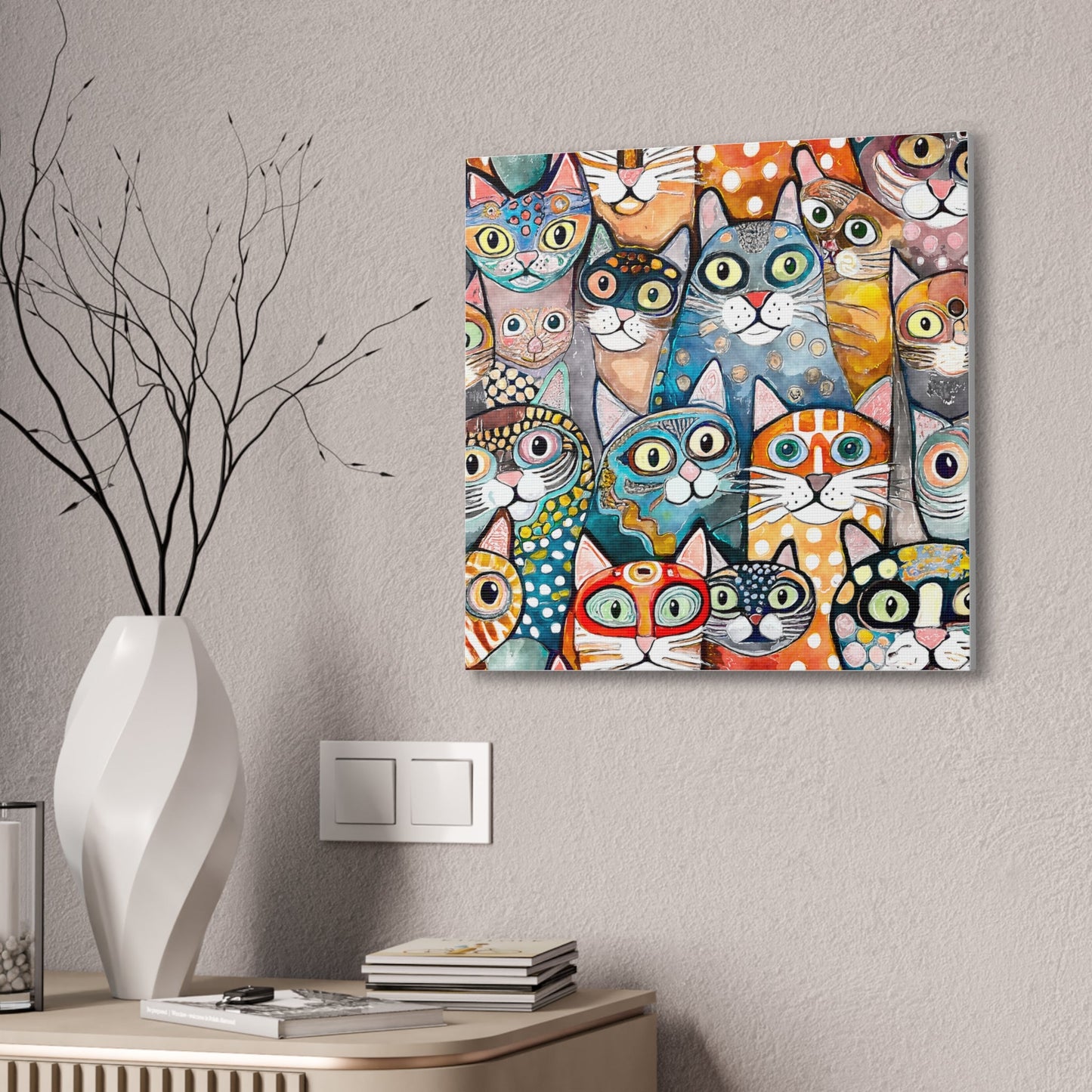 Cat Crowd II Abstract Stretched Canvas Square