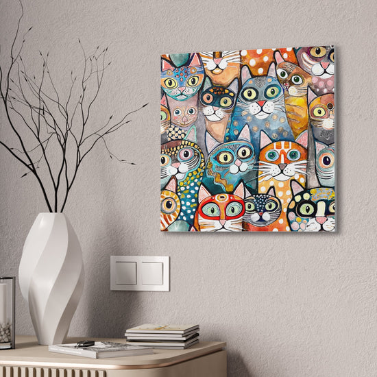 Cat Crowd II Abstract Stretched Canvas Square