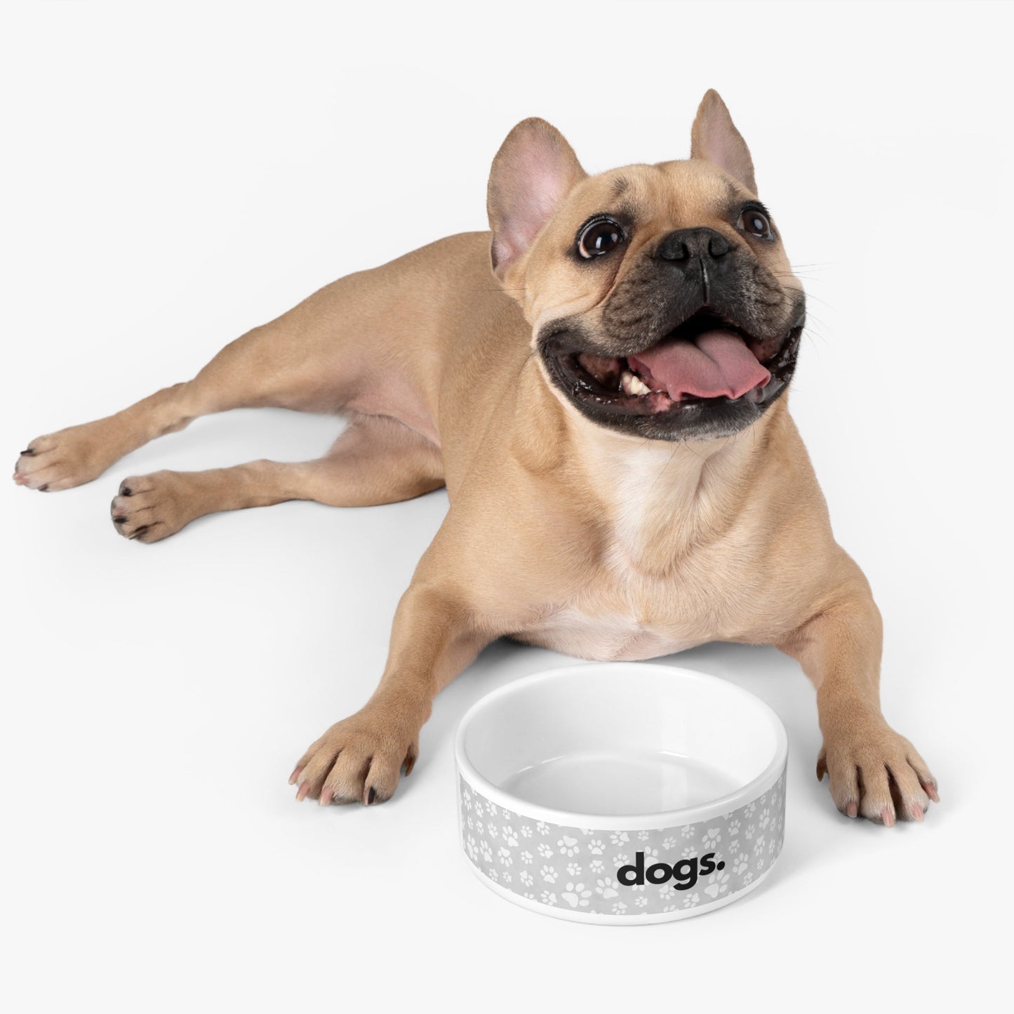 DOGS, PERIOD. Paw Print Dog Ceramic Bowl Gray 16 oz