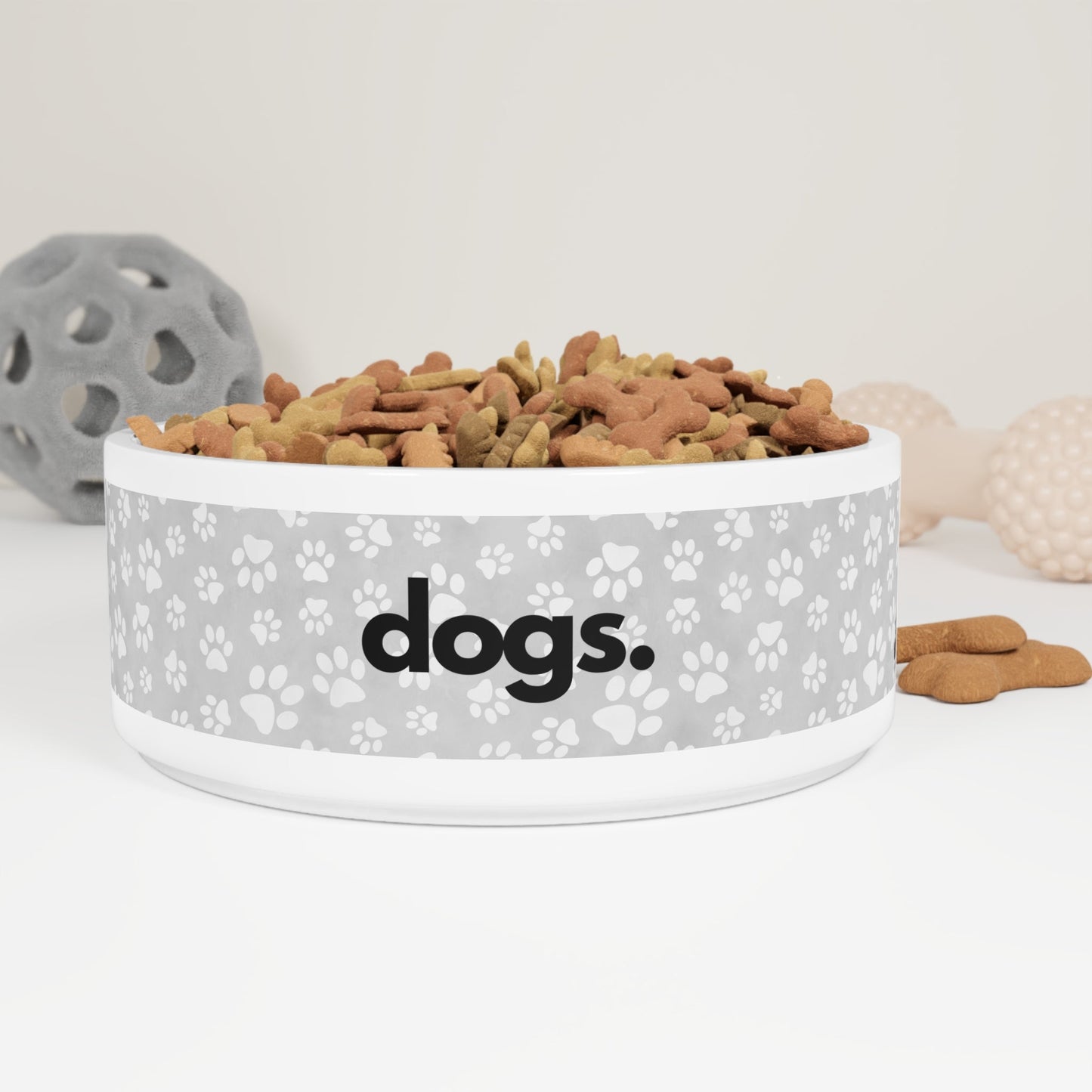 DOGS, PERIOD. Paw Print Dog Ceramic Bowl Gray 16 oz