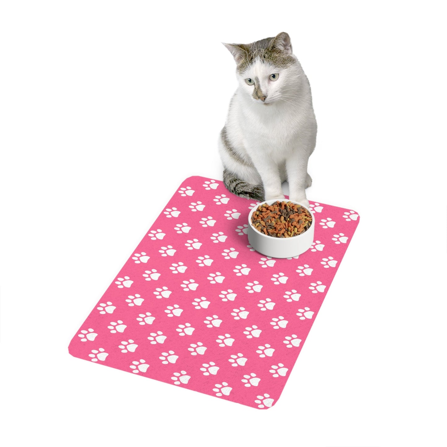 Paw Print Pet Food Mat Hot Pink