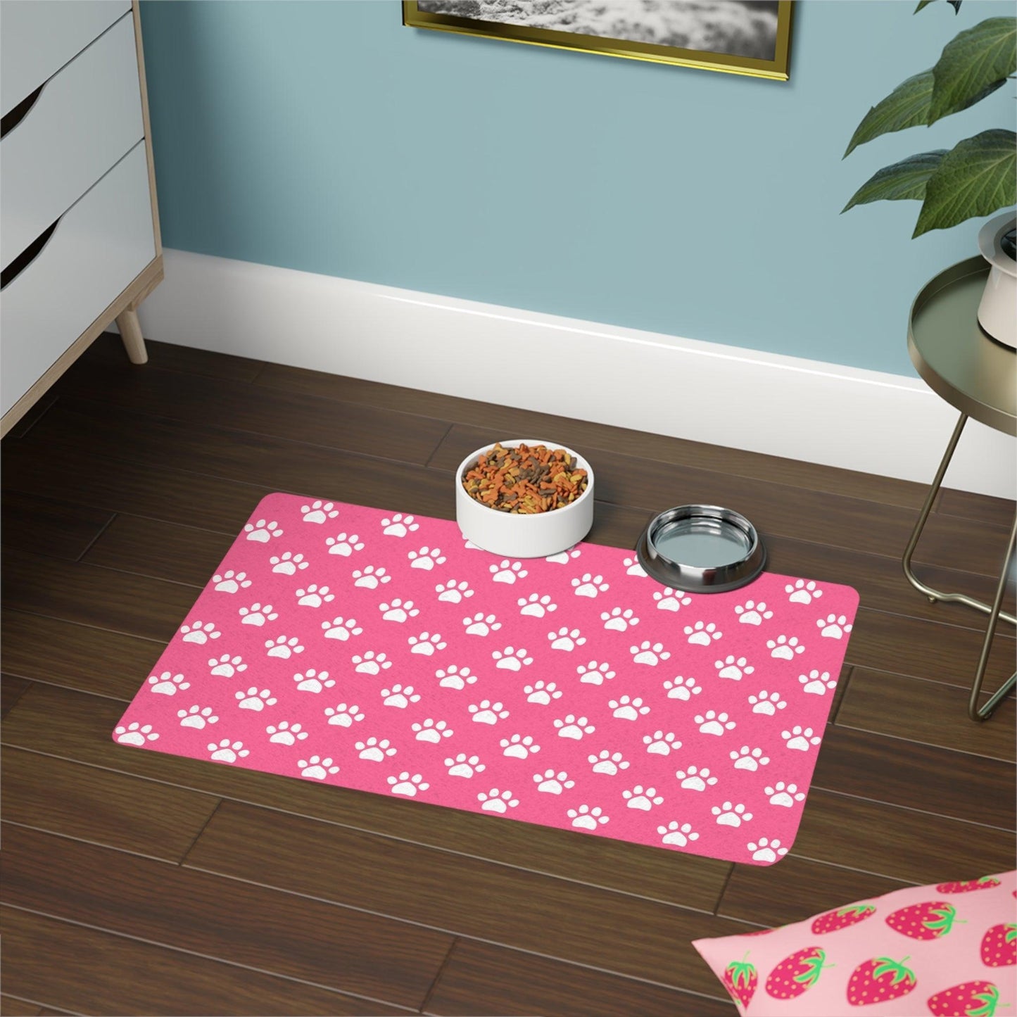 Paw Print Pet Food Mat Hot Pink