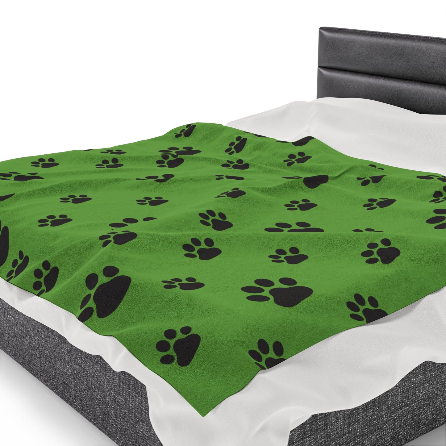 Paw Print Velveteen Plush Blanket - Green