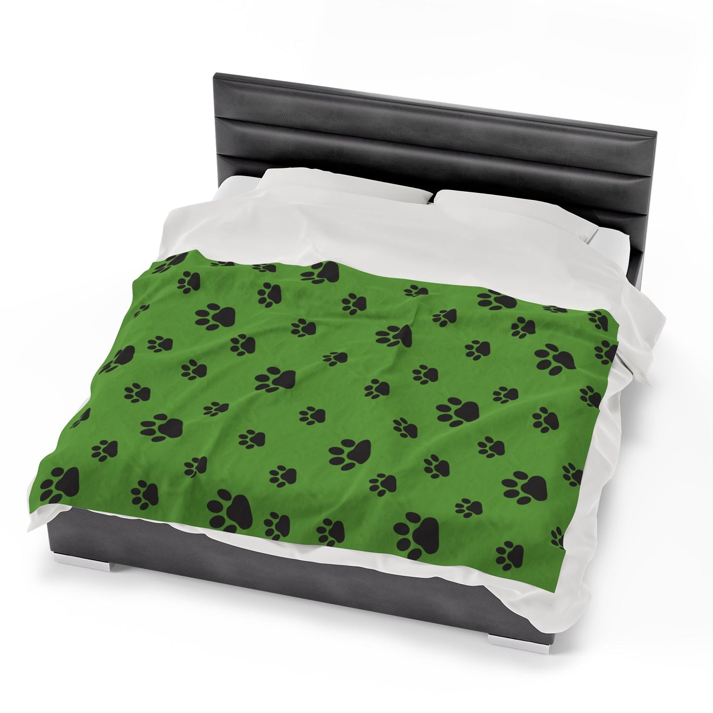 Paw Print Velveteen Plush Blanket - Green