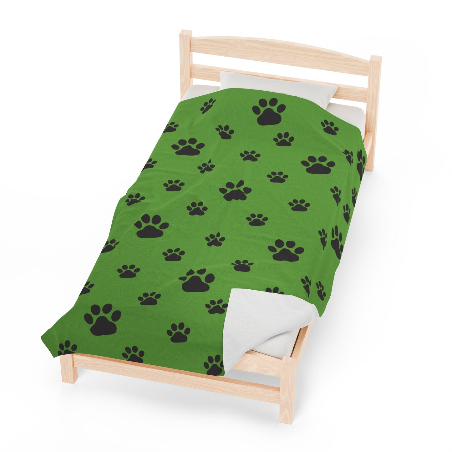 Paw Print Velveteen Plush Blanket - Green
