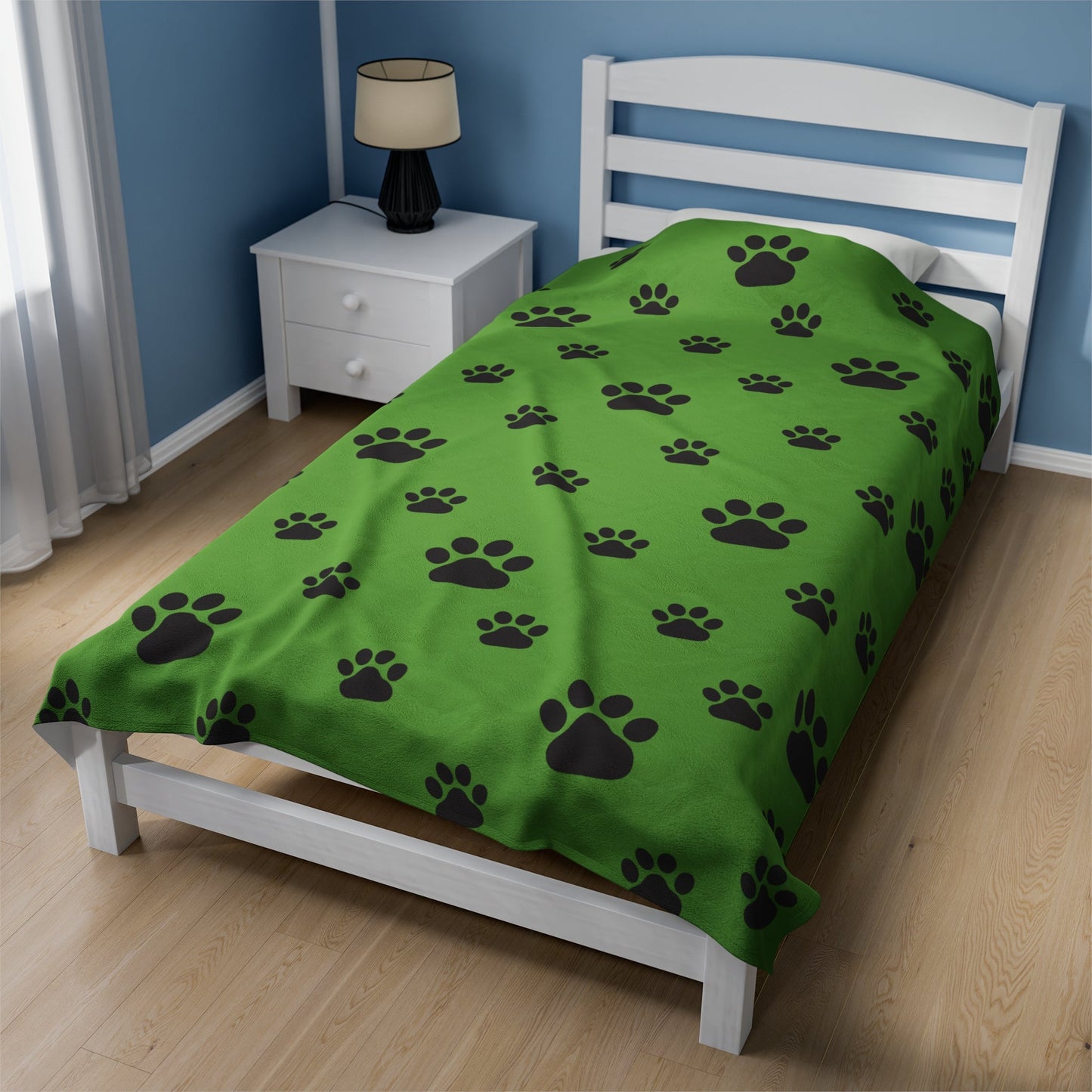 Paw Print Velveteen Plush Blanket - Green
