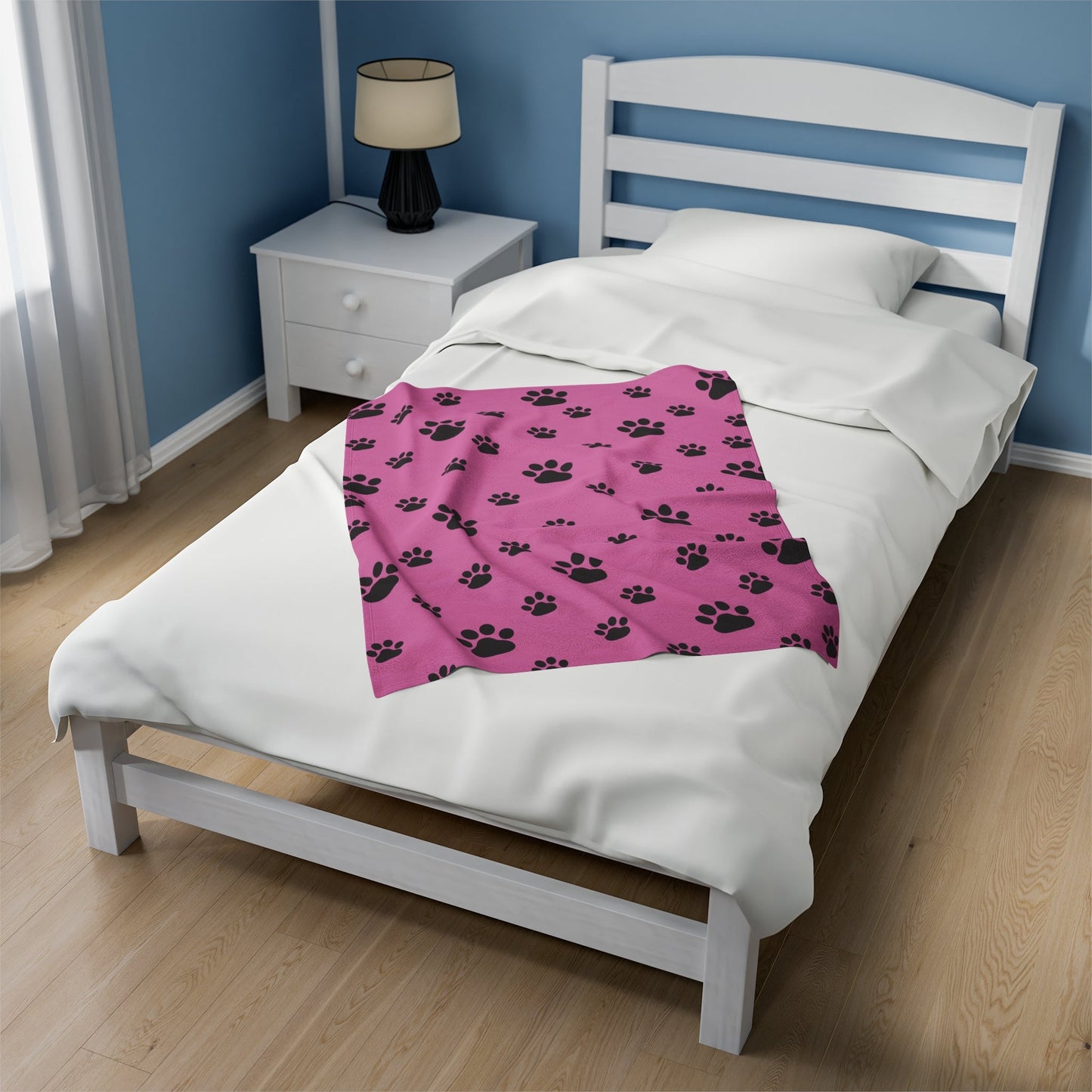Paw Print Velveteen Plush Blanket - Pink