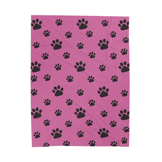 Paw Print Velveteen Plush Blanket - Pink