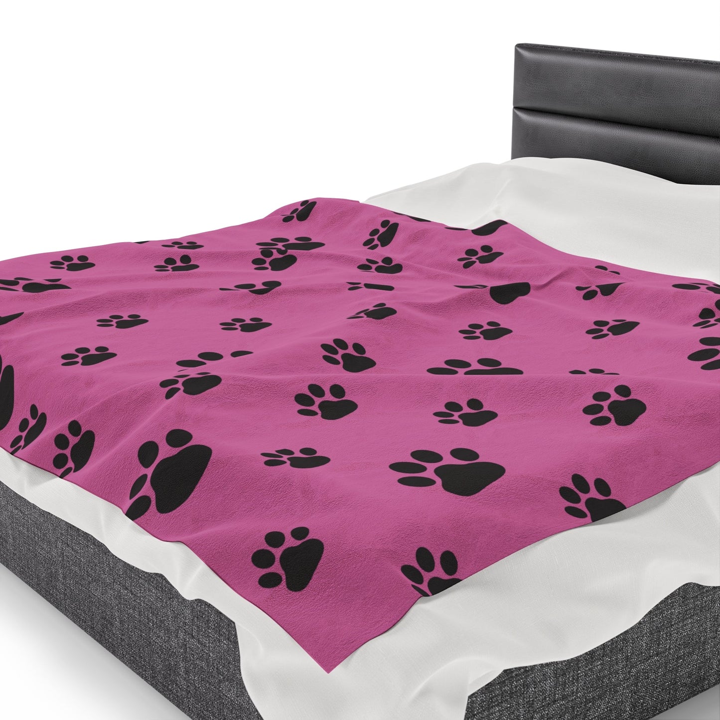 Paw Print Velveteen Plush Blanket - Pink