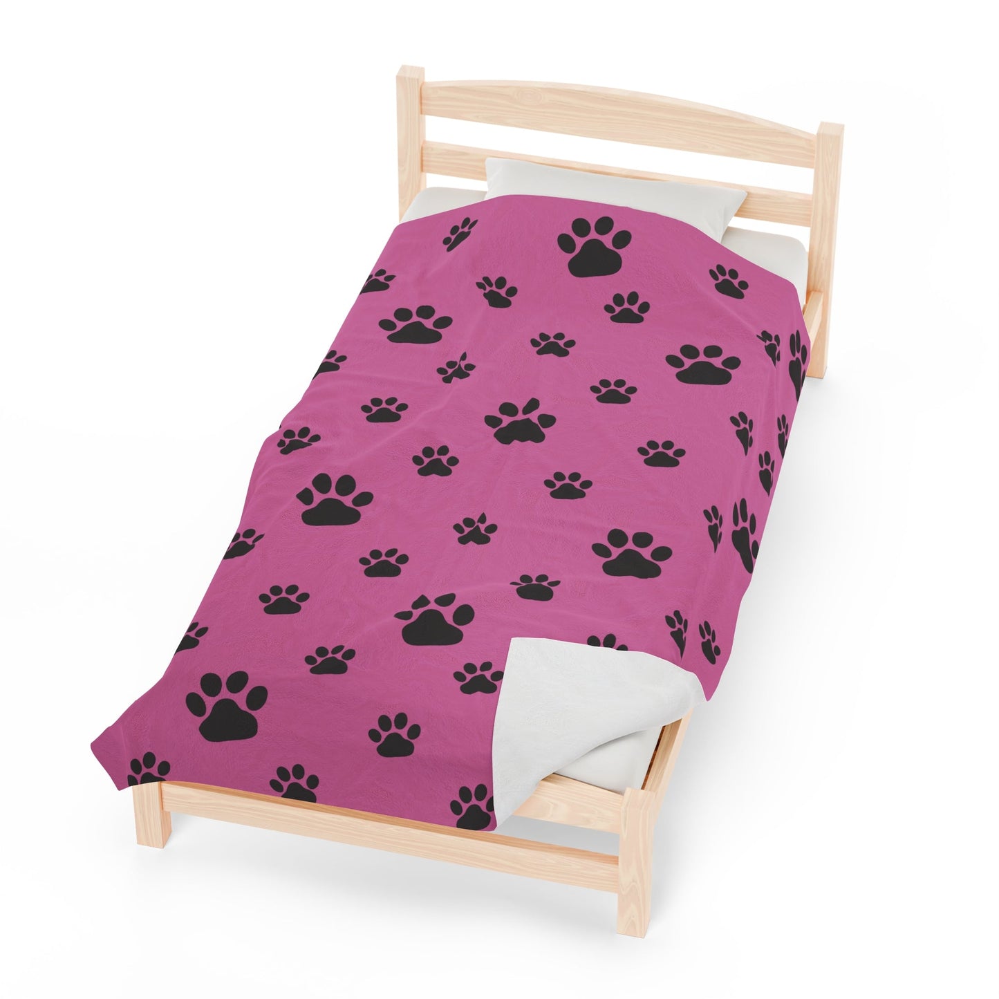 Paw Print Velveteen Plush Blanket - Pink