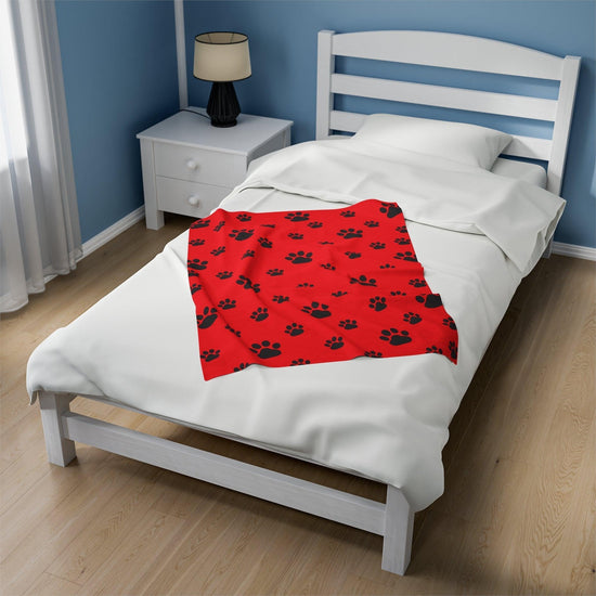 Paw Print Velveteen Plush Blanket - Red