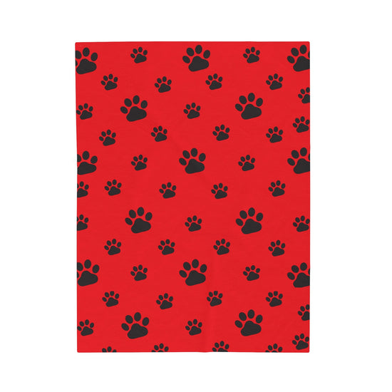 Paw Print Velveteen Plush Blanket - Red