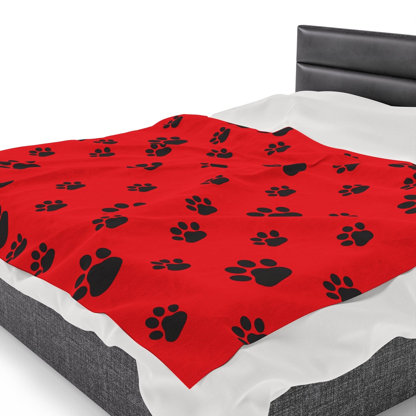 Paw Print Velveteen Plush Blanket - Red
