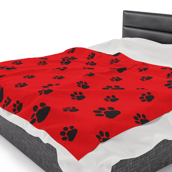 Paw Print Velveteen Plush Blanket - Red