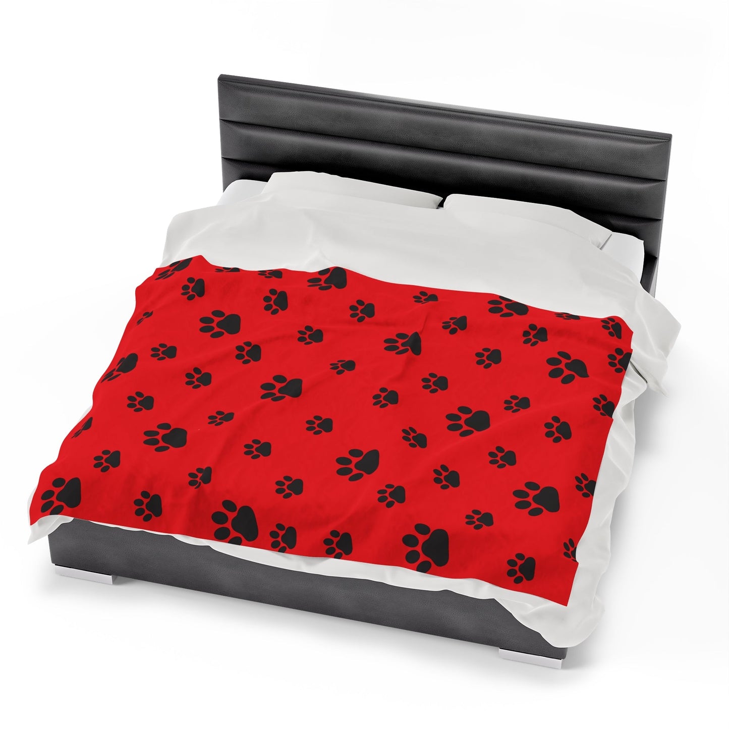 Paw Print Velveteen Plush Blanket - Red