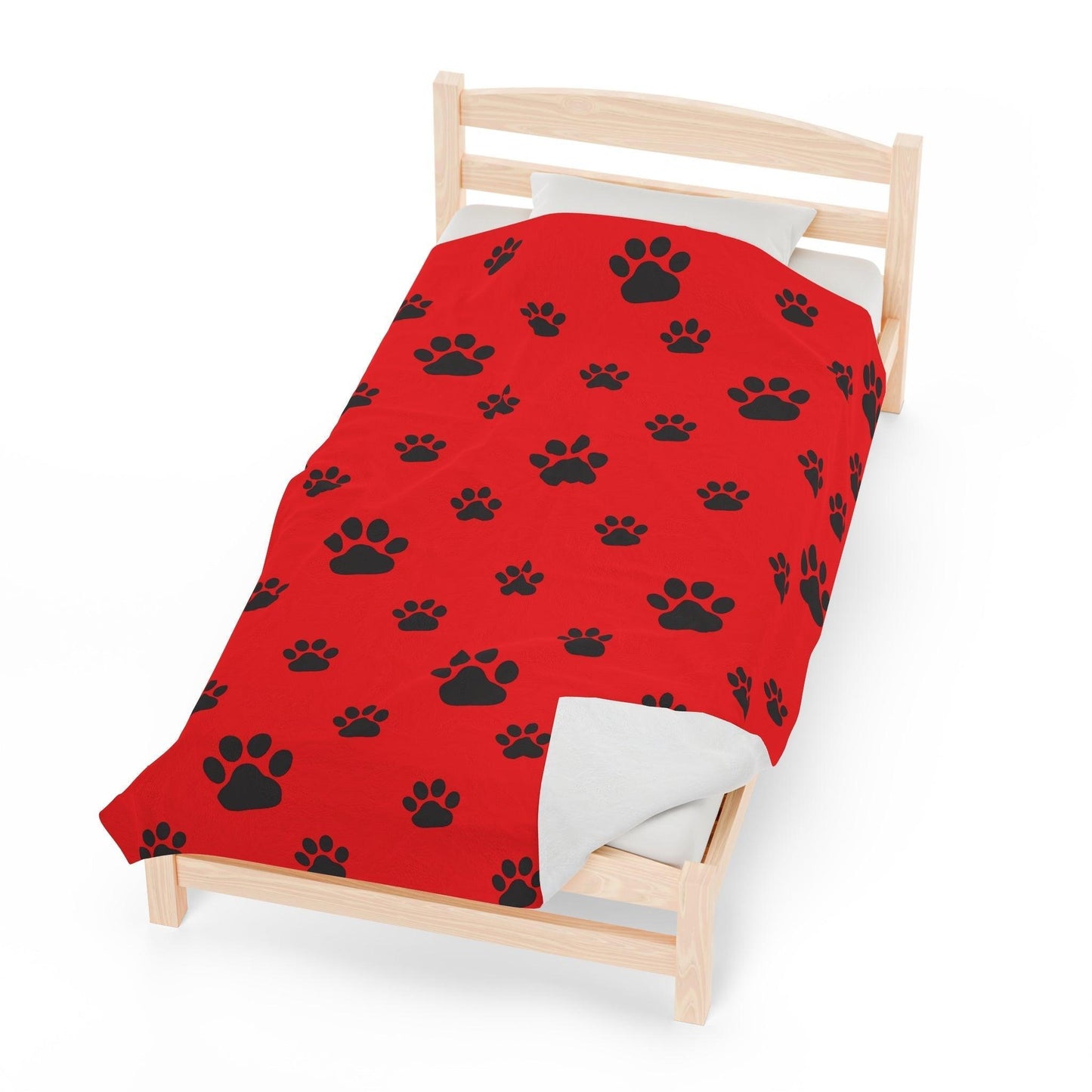 Paw Print Velveteen Plush Blanket - Red