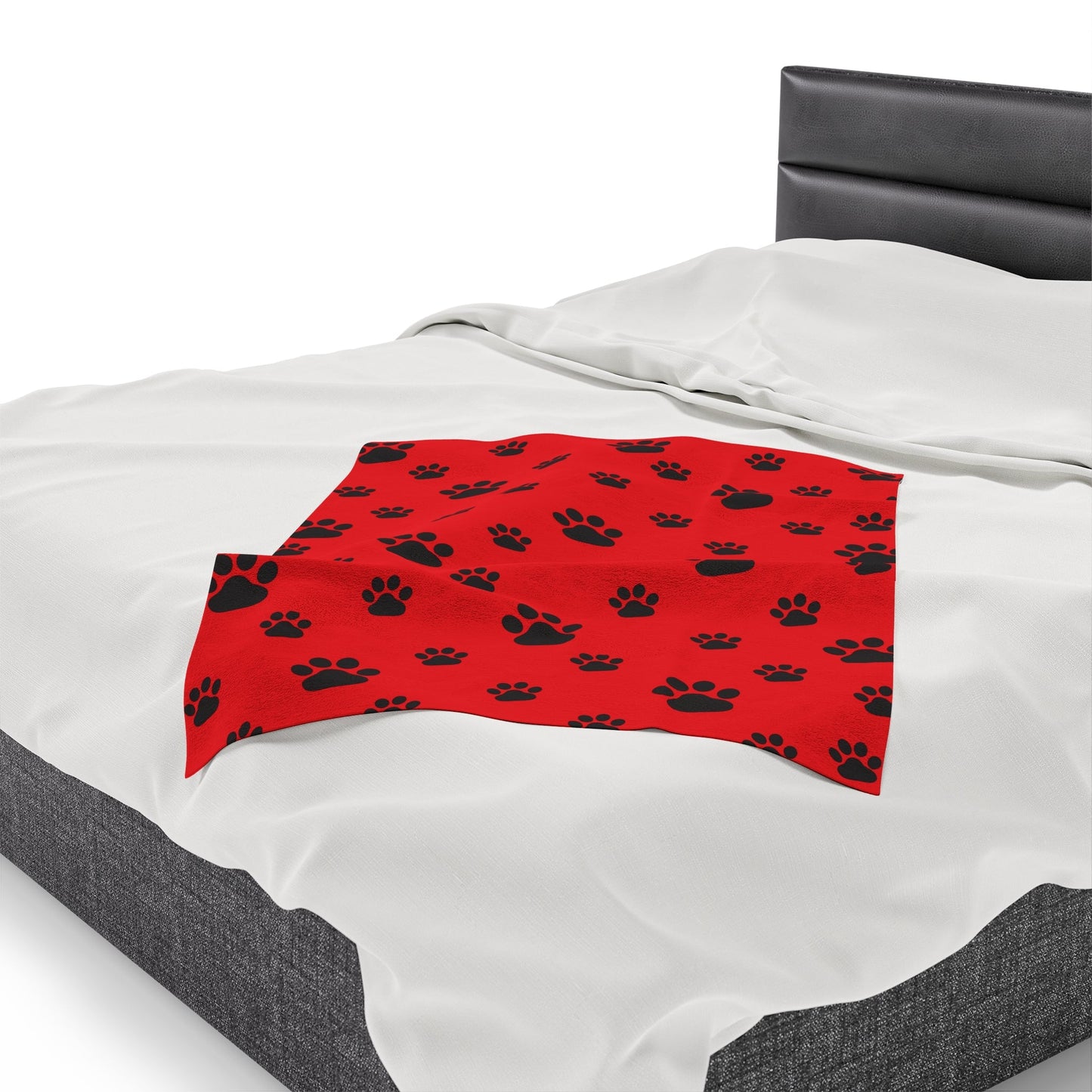 Paw Print Velveteen Plush Blanket - Red