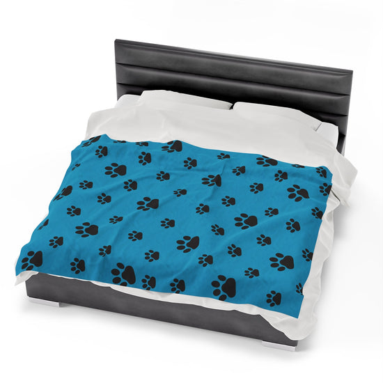 Paw Print Velveteen Plush Blanket - Turquoise