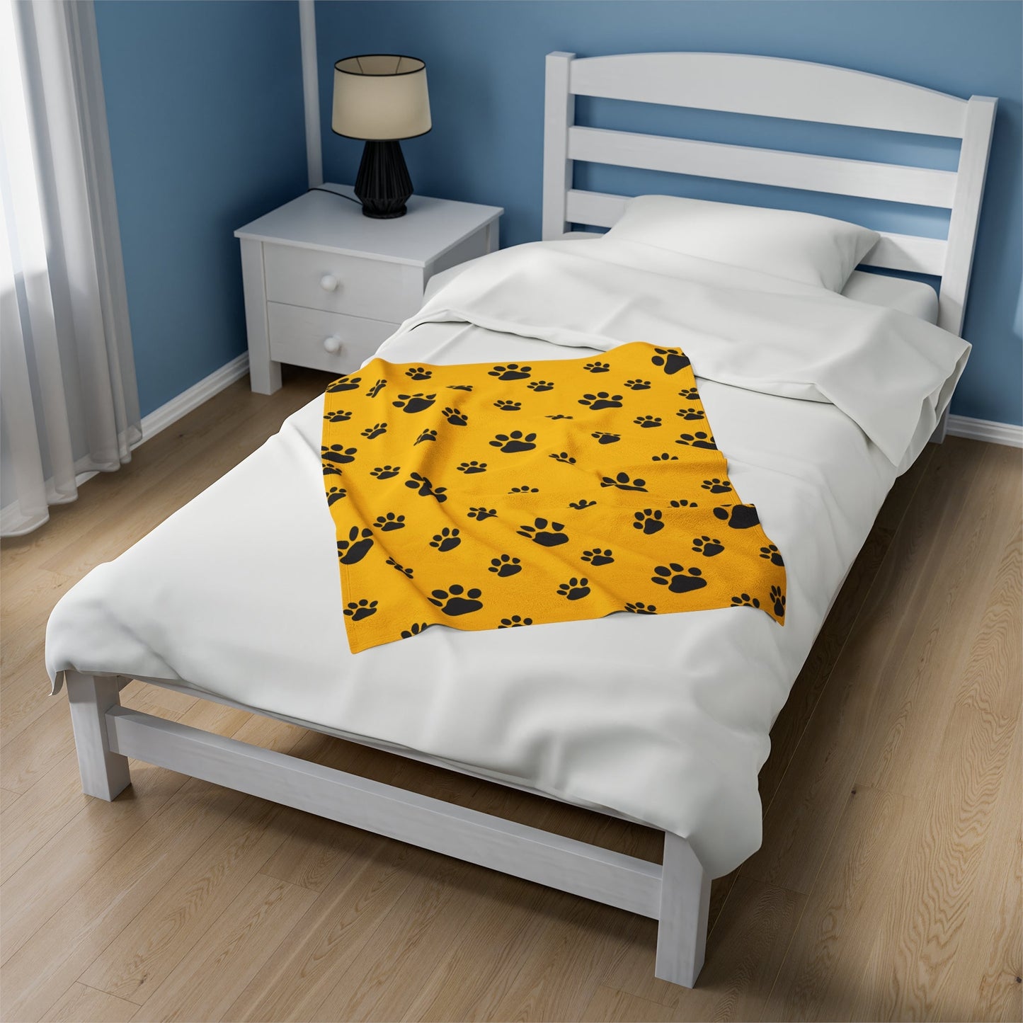 Paw Print Velveteen Plush Blanket - Yellow