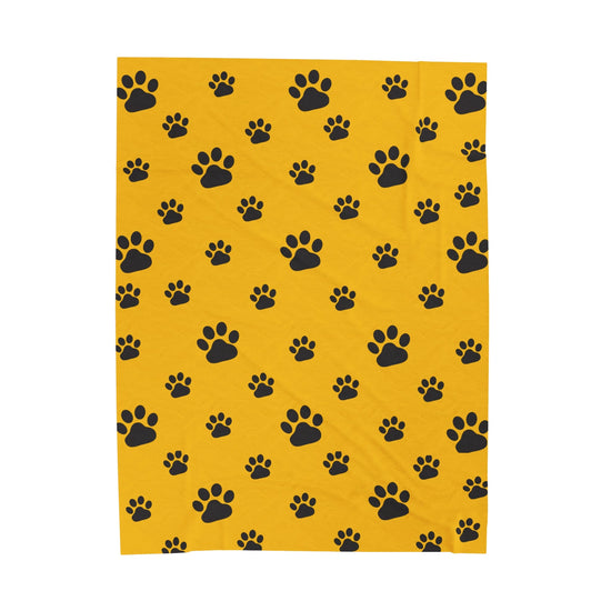 Paw Print Velveteen Plush Blanket - Yellow
