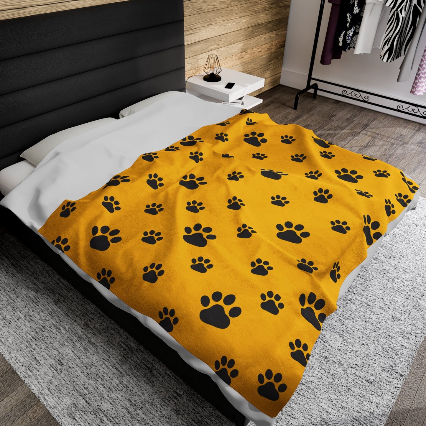 Paw Print Velveteen Plush Blanket - Yellow