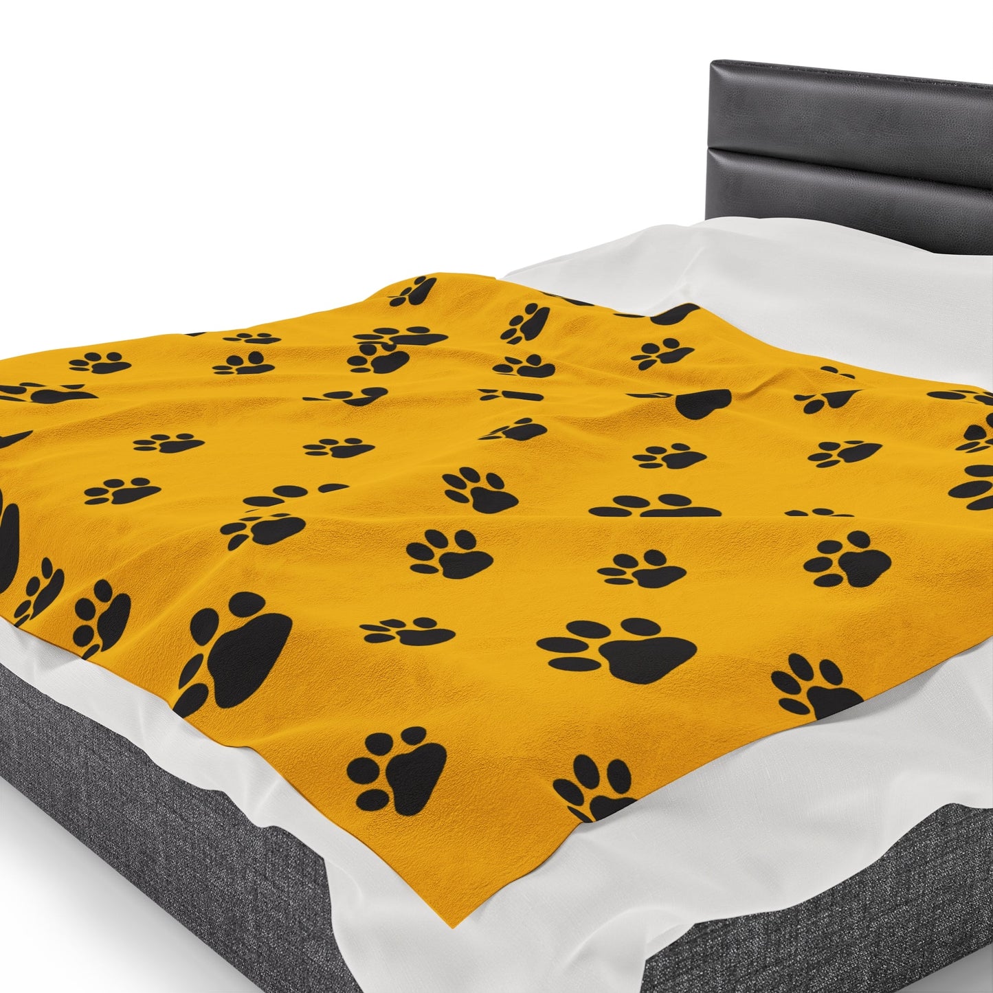 Paw Print Velveteen Plush Blanket - Yellow