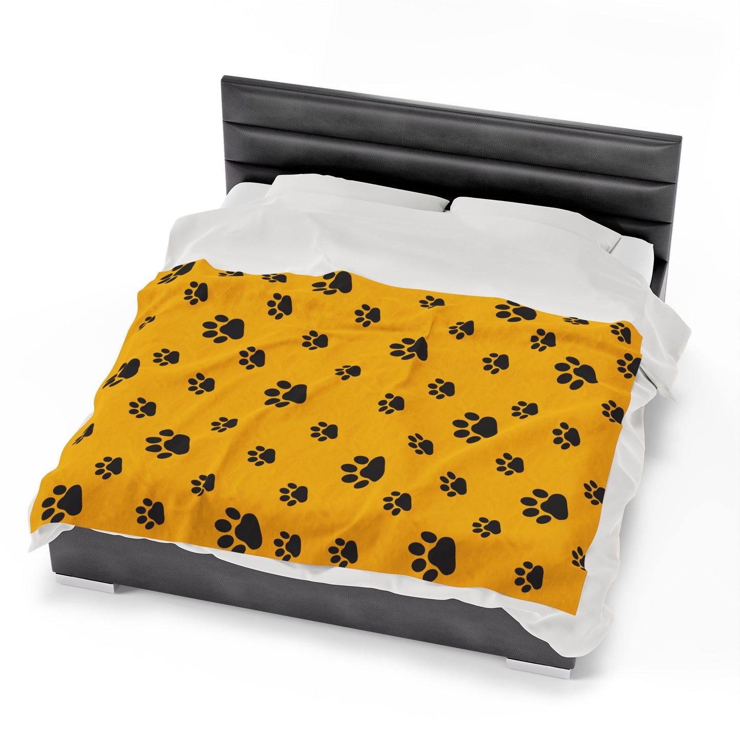 Paw Print Velveteen Plush Blanket - Yellow